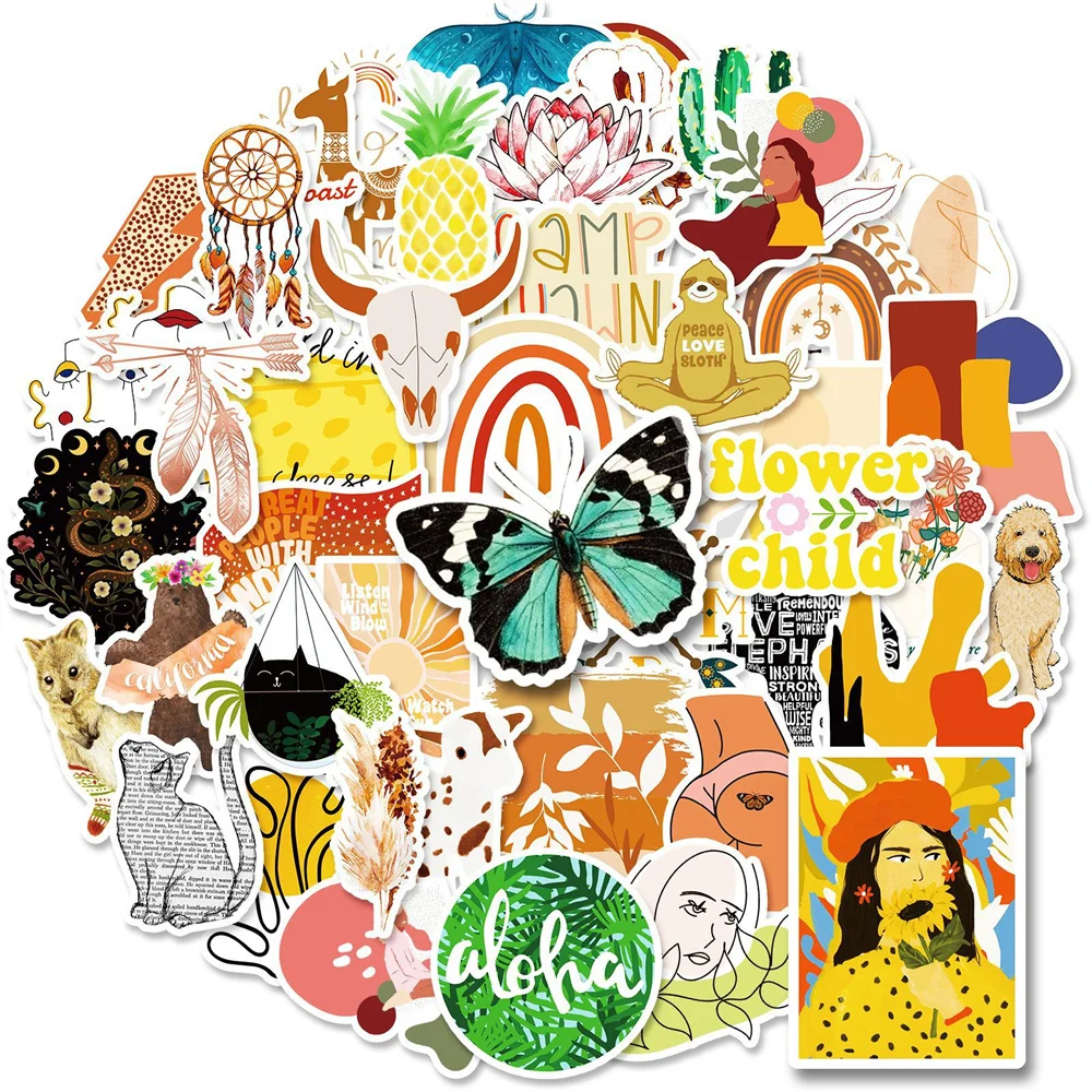 

10/30/50PCS Boho Style Series Graffiti Waterproof Sticker Cartoon Creative Trend Decorative Decal Children's Toy HelmetWholesale