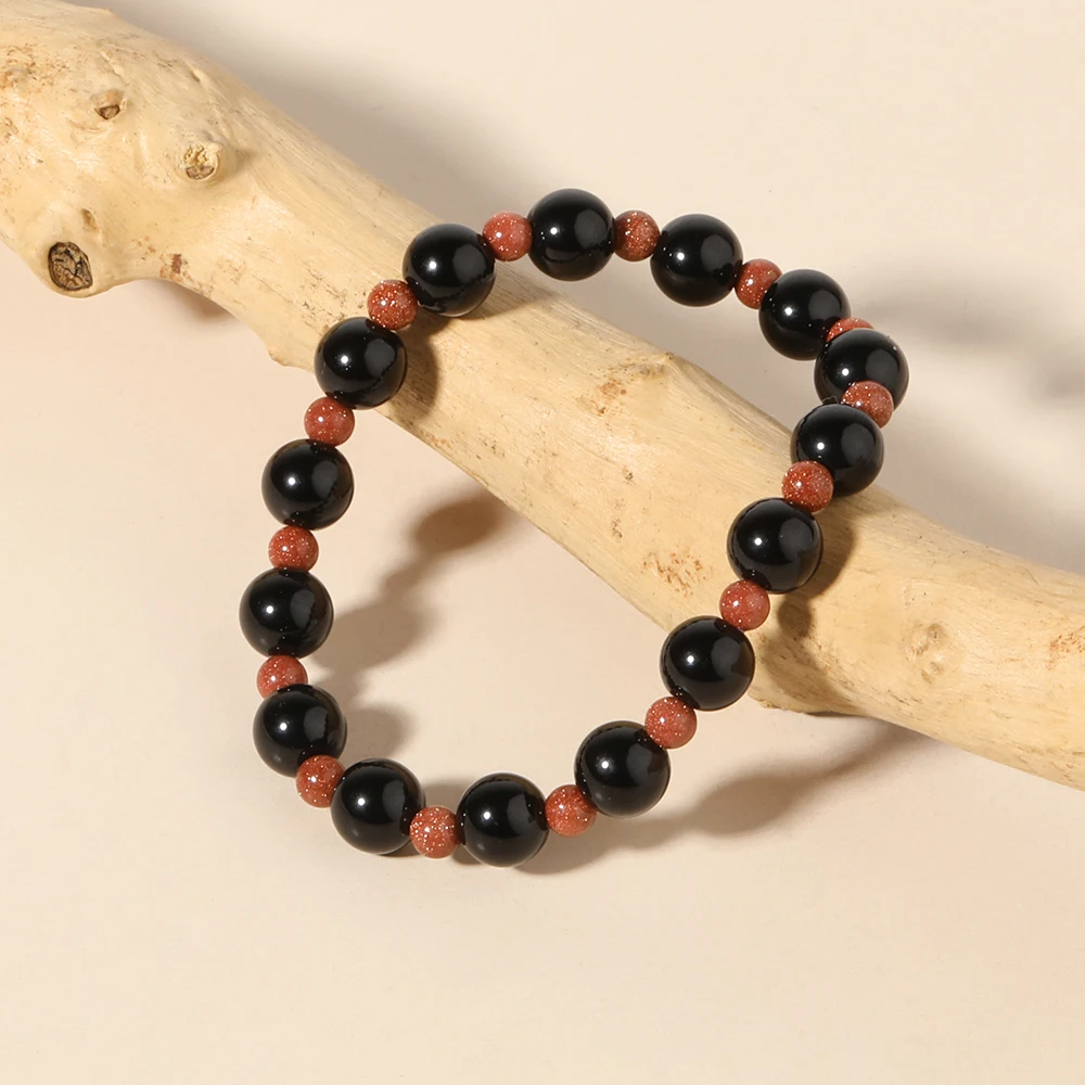 

YUOKIAA 4mm/8mm Black Onyx & Golden SandStone Beadeed Bracelet Yoga Balance Health Protection Energy Bracelet Fashion Jewelry