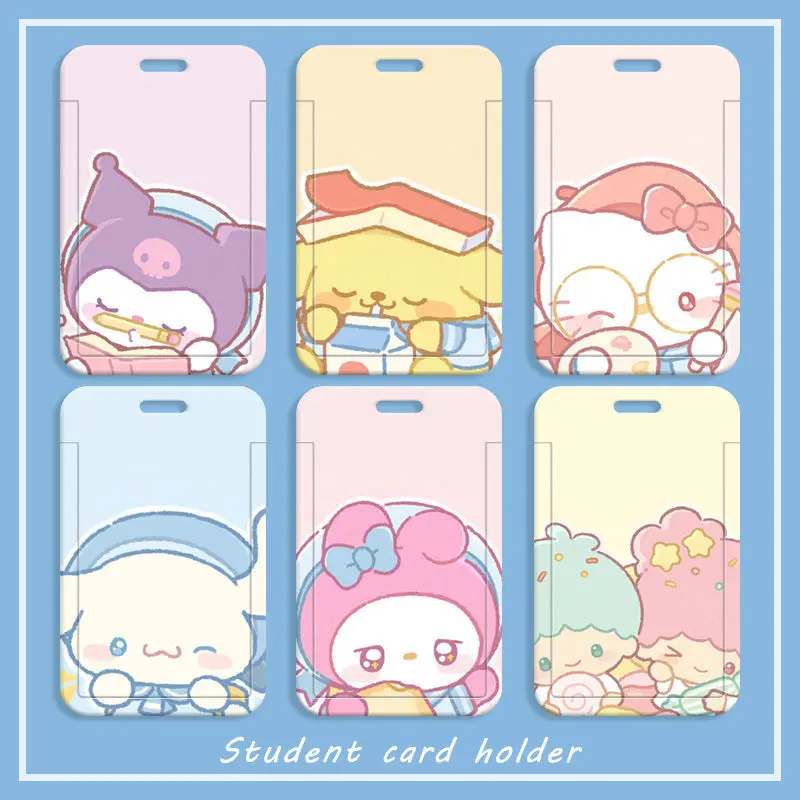 

Anime Sanrio Card Sleeve Cinnamoroll Pompom Purin Cartoon Hello Kittys My Melody Keychain Pattern Card Cover Pendant Toy Girls