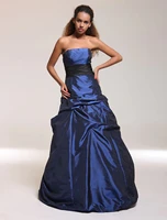 ball gown a line quinceanera prom formal evening dress strapless sleeveless floor length taffeta with pick up skirt sash ribbo
