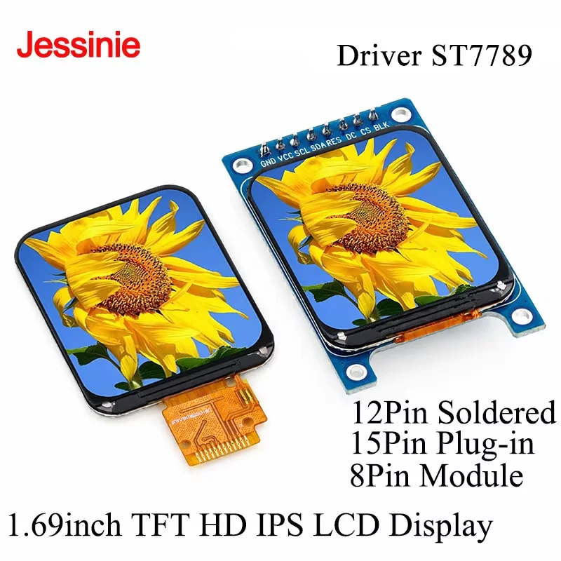 Фото 1,69-дюймовый TFT HD IPS LCD дисплей, 1,69'' драйвер ST7789, последовательный интерфейс SPI, модуль с полной цветопередачей 240x280, экран без корпуса, 12-контактный, 15-контактный. №2