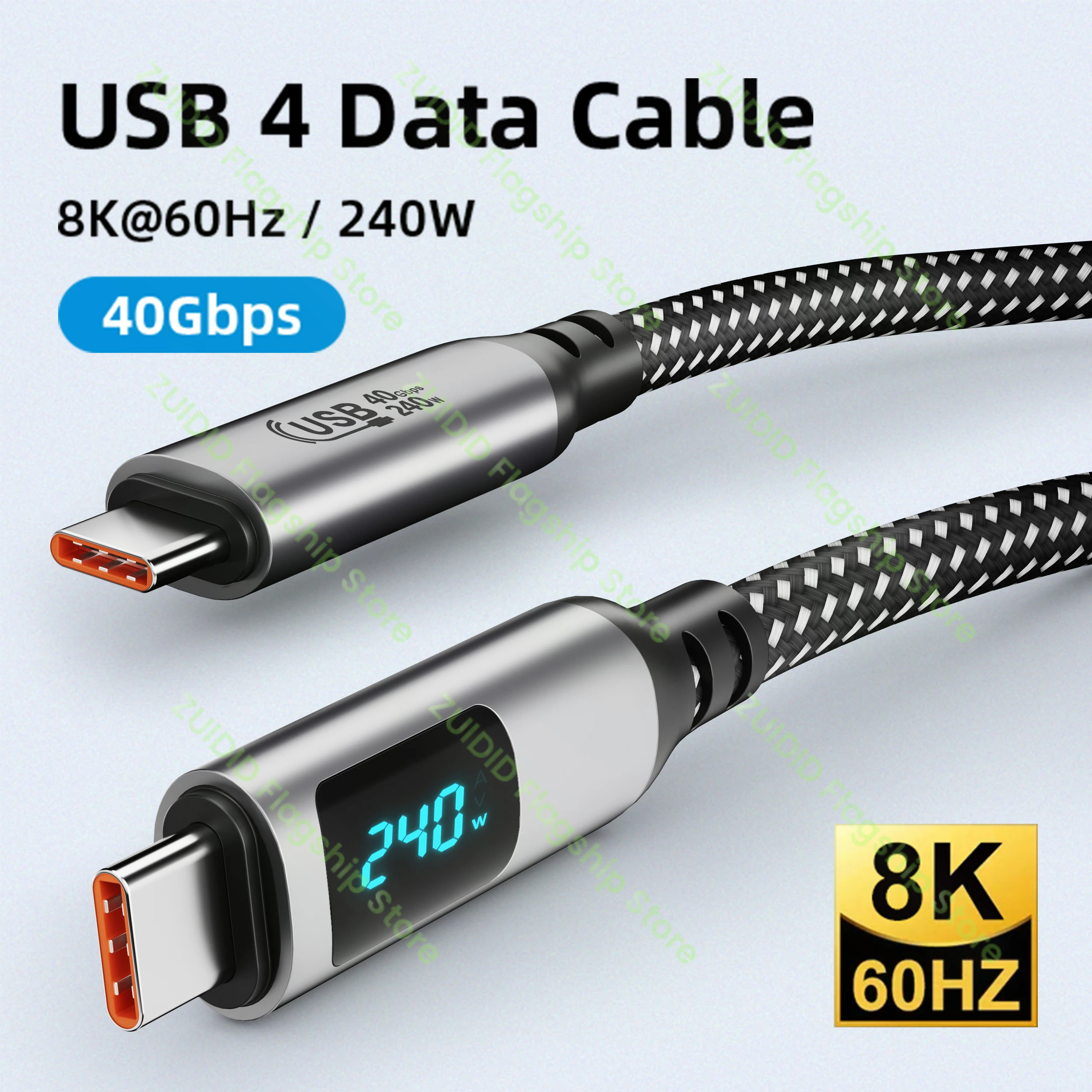 Кабель для передачи данных со светодиодным дисплеем USB4.0 40 Гбит/с ThunderBolt 3 240 Вт Type-C на C 5A Быстрая зарядка 8K @ 60 Гц шнур для PS5 переключатель Samsung MacBook
