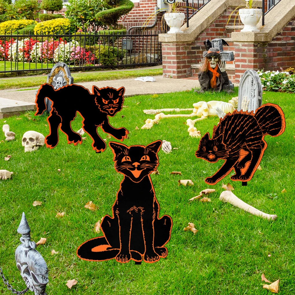 

Halloween Ground Pile Sign Garden Decoration Floor Insert Horticultural Decoration Scary Cat Prop For Garden Decor Acrylic