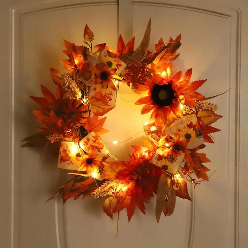 

Artificial Luminous Wreath Fall Decorative Bouquet Garland Multiuses Front Door Autumn Wreaths For Indoor Outdoor Home Decors