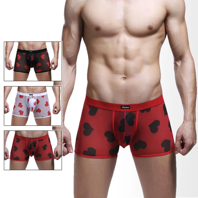3 Pcs/Lot Men's Underwear Transparent Mesh Printing Large Size Men's Boxer Briefs Fashion Trendy Men's Breathable Sexy Boxers