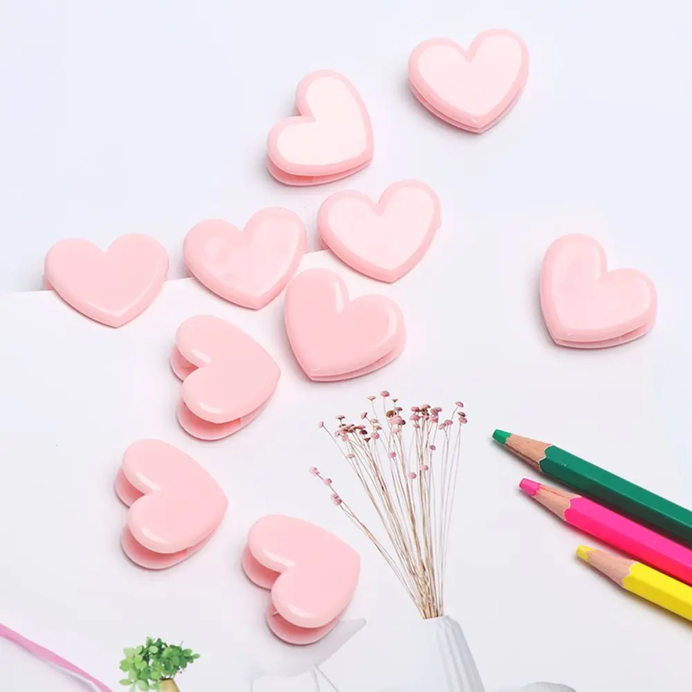 

10/15/20PCS DIY Mini Photo Pegs Pink Color Sealing Clips Binder Clips Heart Shape Notes Letter Folder