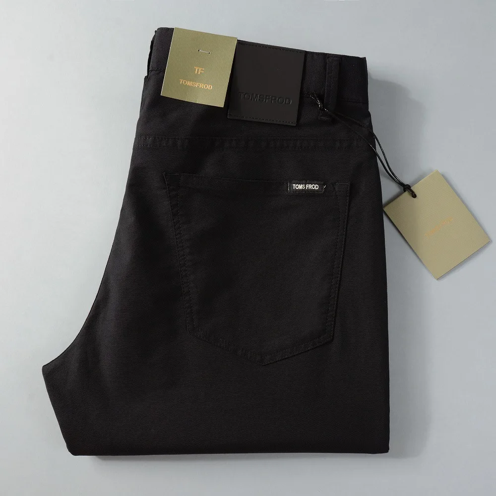 

Korean fashion men's brand jeans solid color stretch straight tube TOMSFROD denim wide leg pants men's Baby blue gray black