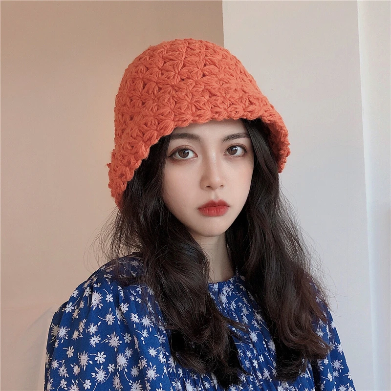 

Autumn and Winter Pure Color Thickened Knitted Hat Female All-Match Warm Wool Hat Fashion Artistic Pullover Hat