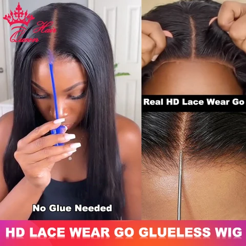 Queen Hair Real HD Glueless Wig Pre Plucked Invisible Melt Skin 4x4 5x5 6x6 7x7 Closure Glueless Human Hair Straight/Body Wave