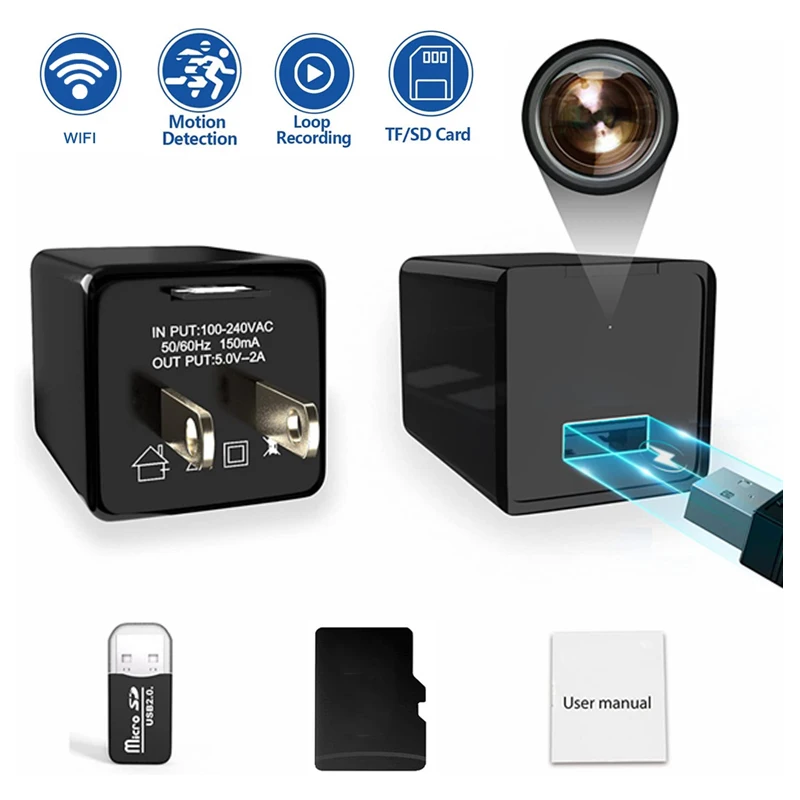 

Mini Plug Camera 1080P HD WiFi Power Adapter Camcorder Action Security Video Recorder Wireless Portable Nanny Surveillance