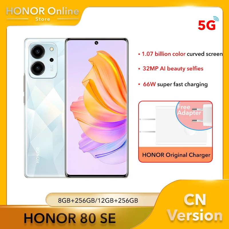 HONOR 80 SE 5G Smartphone 120Hz 6.67 Inches OLED Curved Screen 32MP AI Selfie 66W Supercharger  4600 mAh Battery Mobilephone