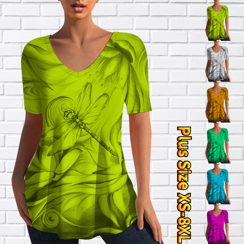 

2023 Summer Fashion Street V-neck Short Sleeve T-shirt Women's Sexy Clothing Long T-shirt Ladies 3D Print T-shirt Pullover