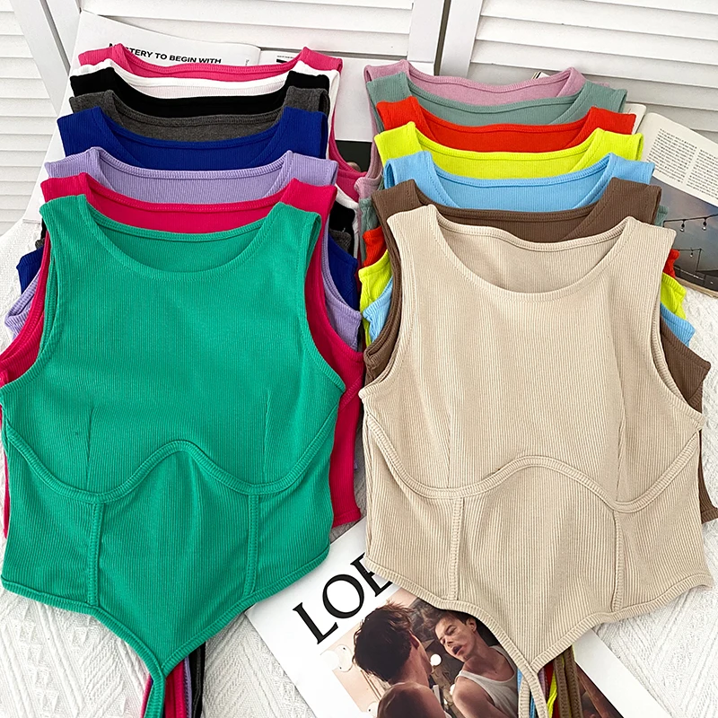 

Summer Tank Tops Sexy Fashion Crop Top Girls Crossed Bandage Above Navel Camisole Tees