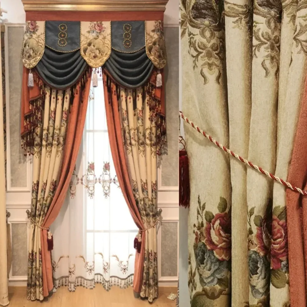 Фото Роскошные жаккардовые ткани из синели в европейском стиле, роскошные элегантные экстравагантные нежные шторы для гостиной, столовой, спальни №1