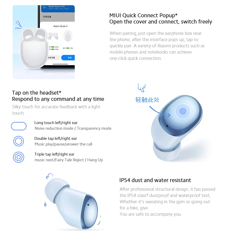 Фото Bluetooth-наушники Xiaomi Redmi Buds 4, Tws, водонепроницаемые, с шумоподавлением №5