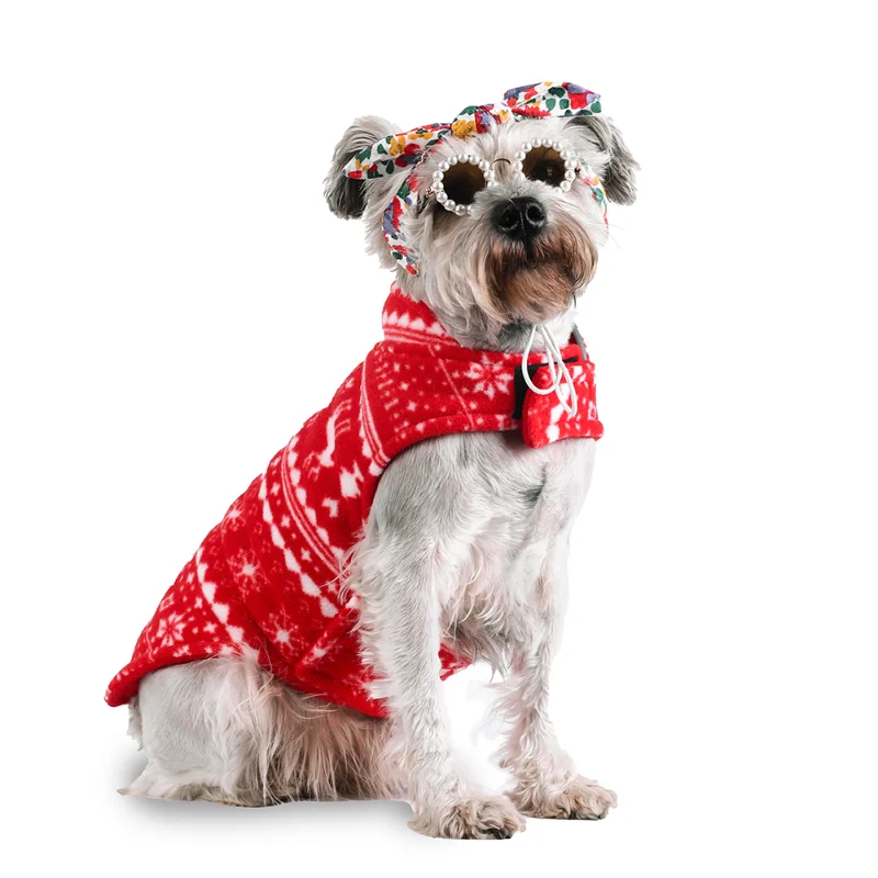 

[Christmas] Pet Clothes Autumn/winter Double Jacket with Thick Printed Polar Fleece Over Dog Clothes