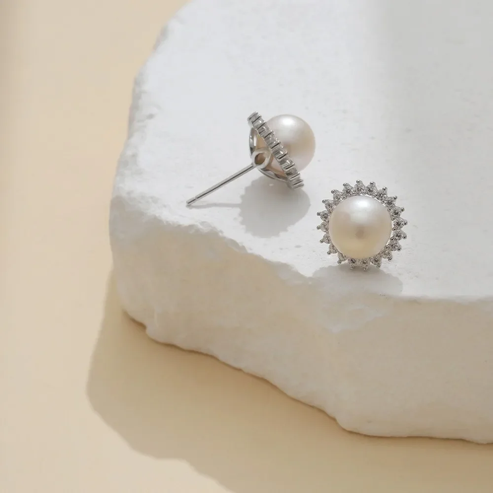 Женские серьги с натуральным пресноводным жемчугом S925 винтажные из чистого