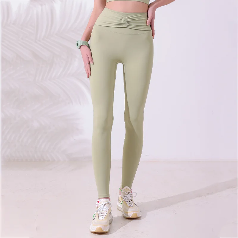 Women Sport Leggings High Waist Yoga Pants Hip-Lifting Pleated Pant Quick Dry Running Trousers Elastic Gym Fitness Tights Female