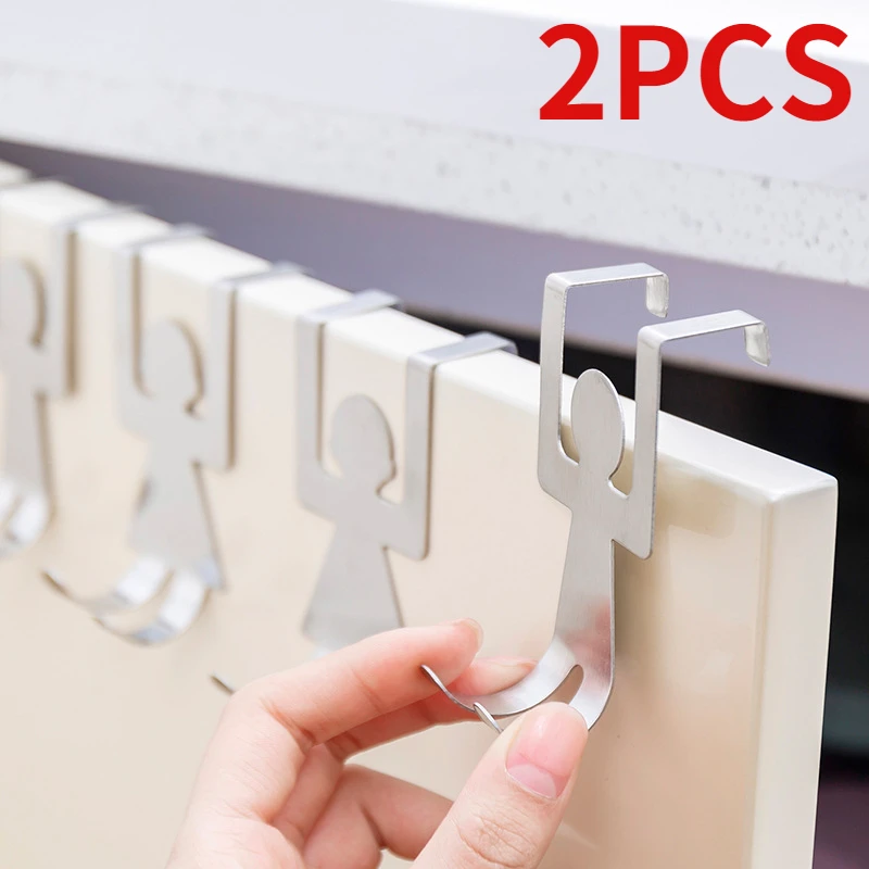 

2Pcs/Set Wall Door Hanger Kitchen Cabinet Pot Pan Hooks Stainless Steel Lovers Shaped Hooks House Clothes Storage Rack Tool