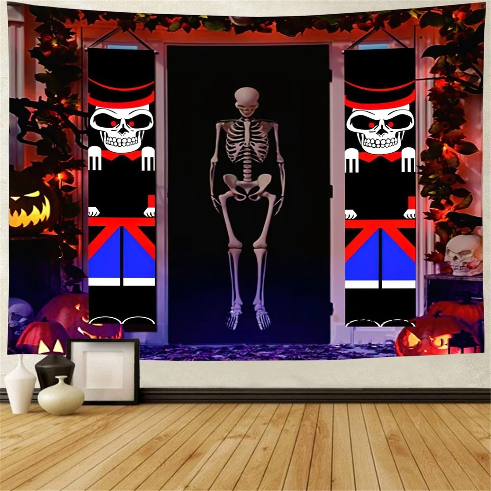 

Horror Skeleton Tapestry Psychedelic Halloween Home Background Wall Cloth Decor Wall Hanging Garden Poster for Outside Blanket