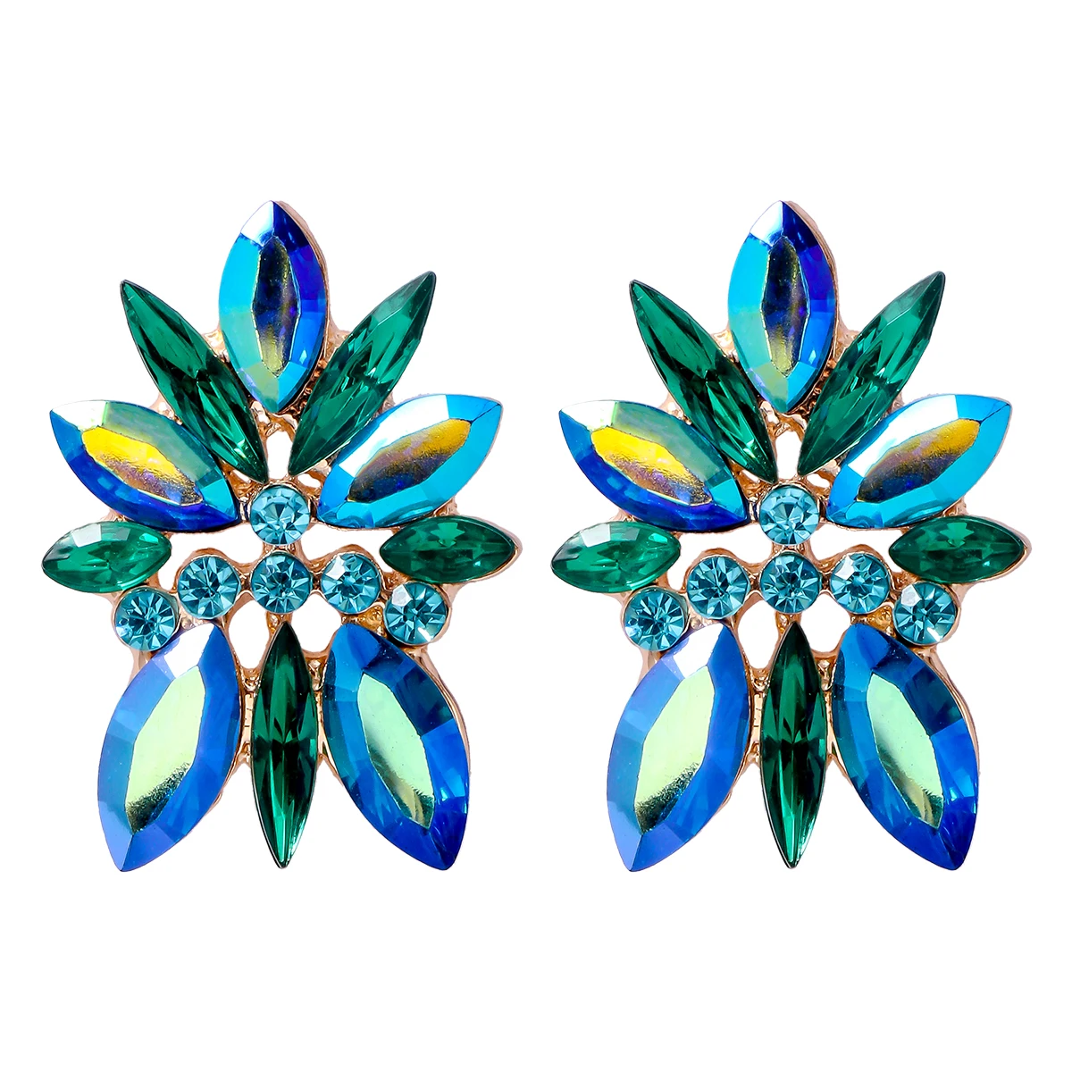 

JURAN New Fashion Colorful Green Statement Rhinestone Earrings Luxury Banquet Party Jewelry Crystal Earrings for Women Wholesale