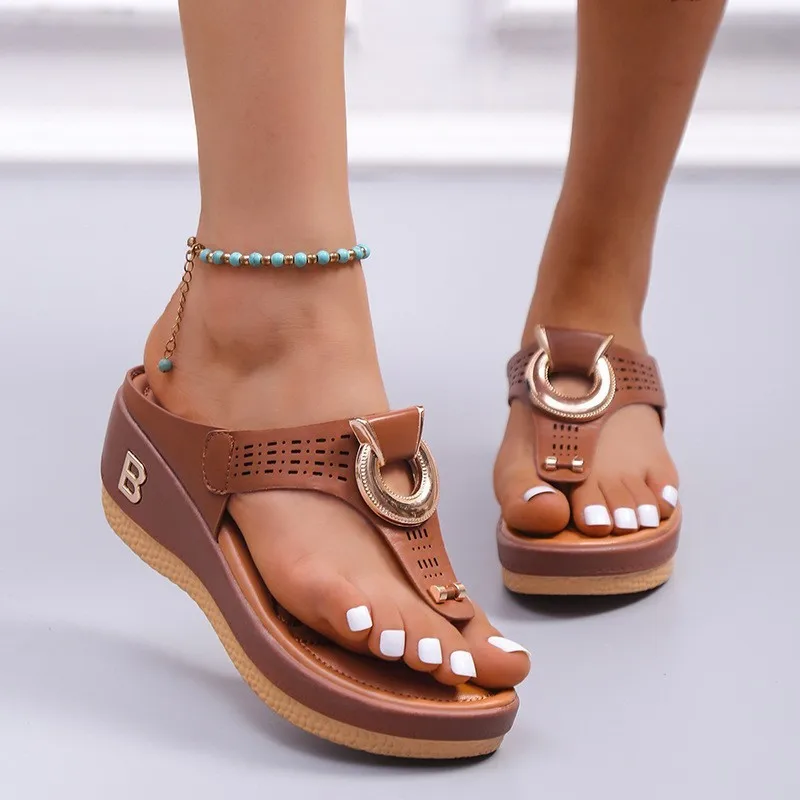 Sandwich Toe Slope Heel Sandals for Women Slippers Women's Sandals Summer 2023  Summer Footwear Chic and Elegant Woman Shoes
