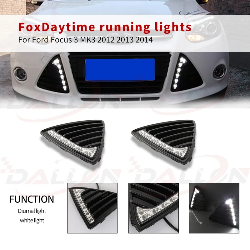 

1 Set For Ford Focus 3 MK3 2012 2013 2014 DRL Daytime Running Lights 12V LED Daylight Fog lamp waterproof with dimming