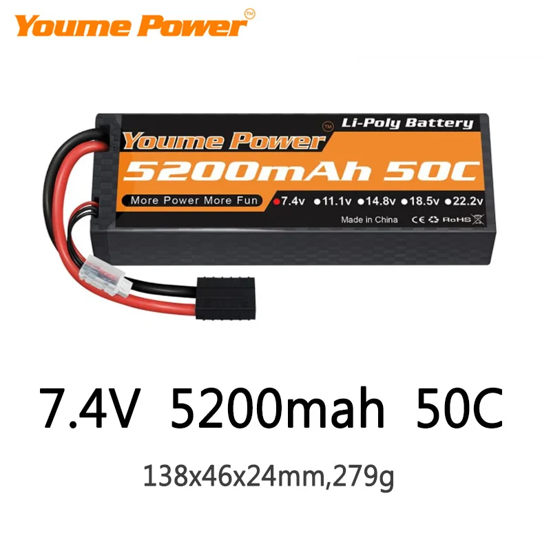 

Youme 2S Lipo батарея 7,4 V 5200mah жесткий чехол 50C XT60 T TRX XT90 XT150 EC3 EC5 для RC вертолет Самолет Лодка Квадрокоптер