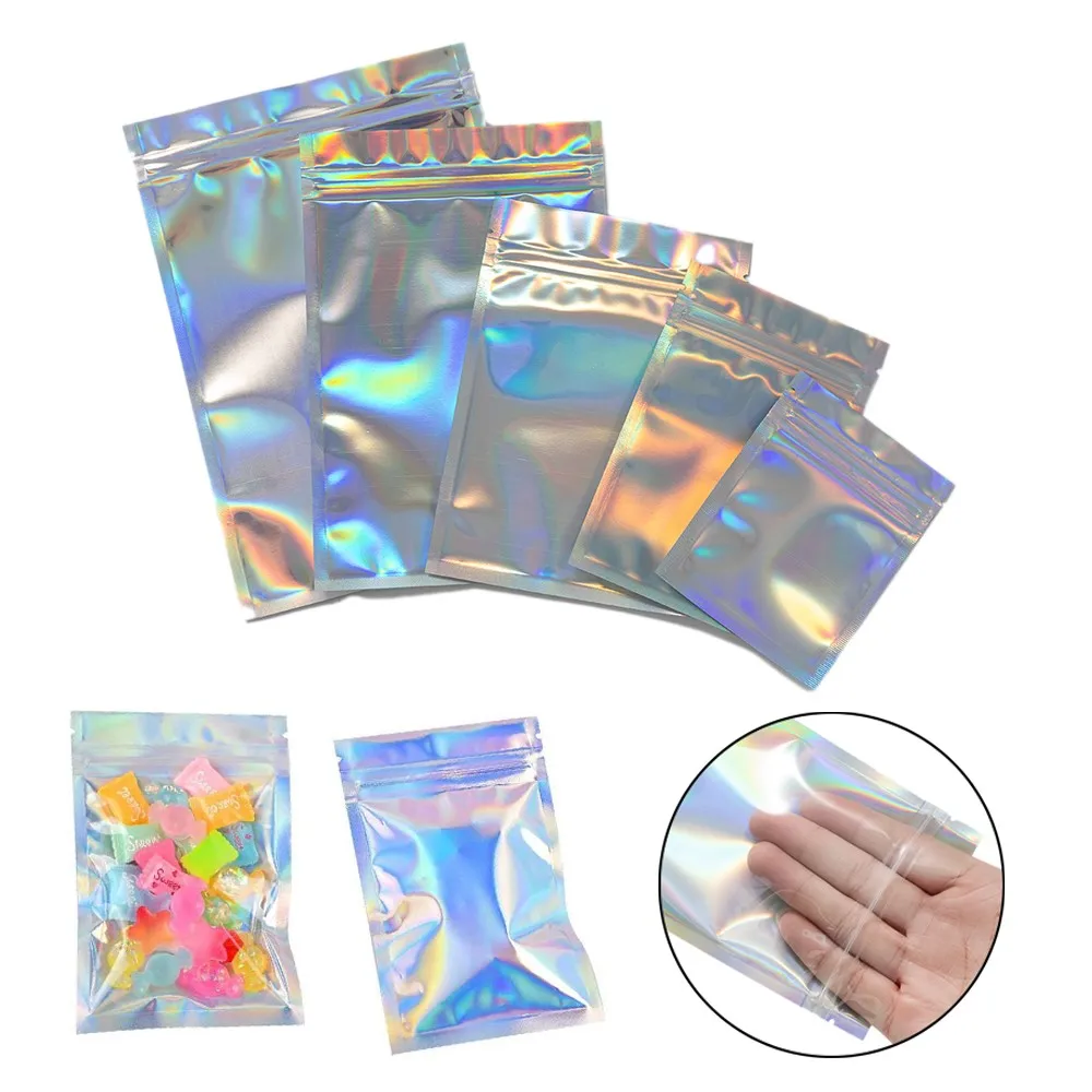 

10 шт., голографические пакеты с застежкой-молнией