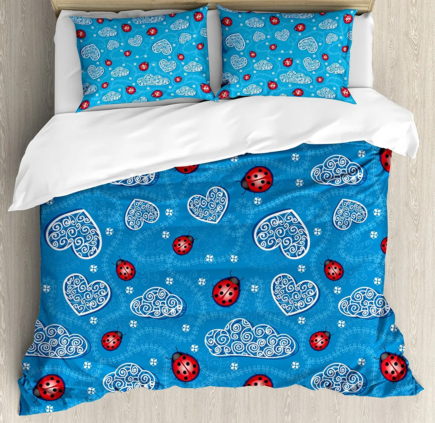 Comforter Duvet Cover Pillow Shams Ladybugs And Ornate Clouds Magic In The Air Bedding Cover Double Bed Set