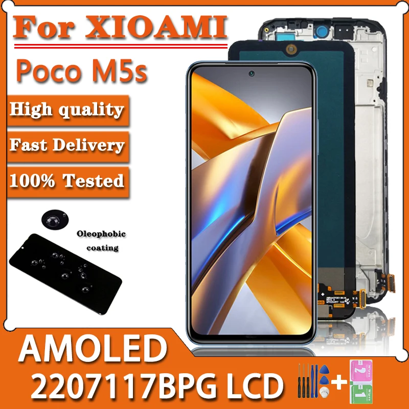 6,43 'POCO M5S экран для Xiaomi Poco M5s Lcd 2207117BPG дисплей с рамкой сенсорный экран дигитайзер в сборе Замена тест