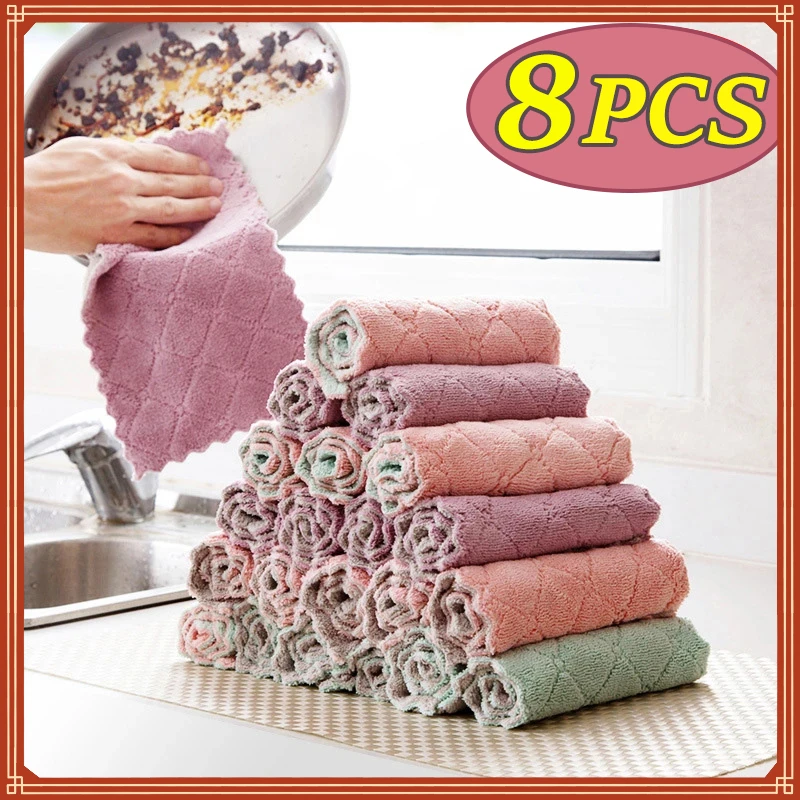 

New in Microfiber Towel Absorbent Kitchen Cleaning Cloths Non-stick Oil Dish Towel Rags Napkins Tableware Household Cleaning Tow