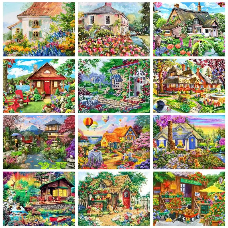 

CHENISTORY Modern Painting By Numbers Colorful Flower House Drawing On Numbers Home Decors For Adults Picture Paint Unique Gift
