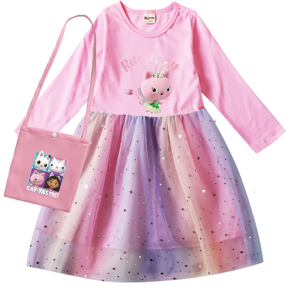 Детское платье с длинным рукавом мультяшным принтом