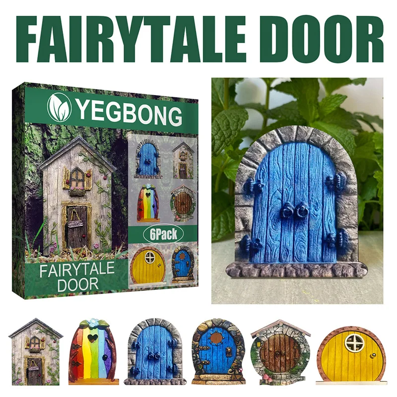 

6Pcs Miniature Fairy Gnome Door Window Statues Wood Elf Fairy Door Garden Decor