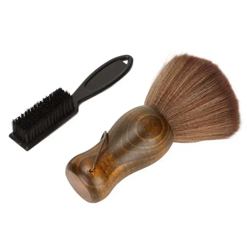 

Barber Brush Neck Duster Brush Strong Durable Perfect Size Stand Up Base Wooden Handle Nylon Bristle with Plastic Brush for