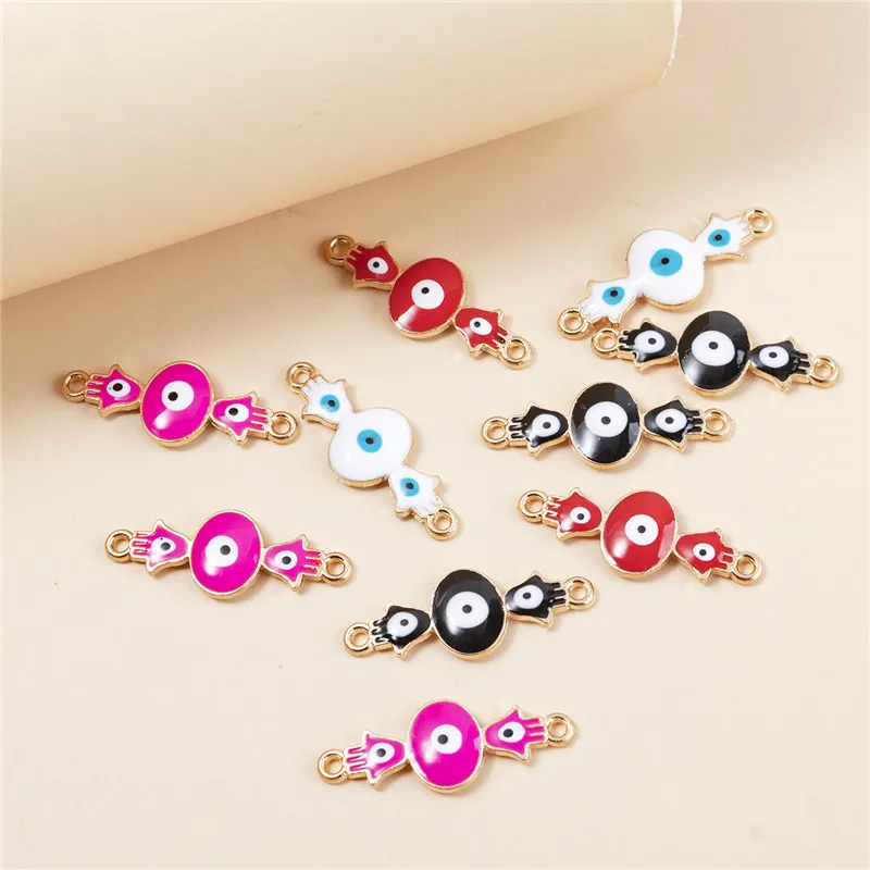 

10Pcs Mixed Enamel Three Eyes Palm Charm Alloy Connector Fashion Diy Necklace Bracelets Women Jewelry Accessories Making