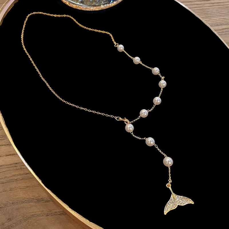 

Jewelry South Advanced Design Fishtail Pearl Necklace Women's Long Tassel Versatile Temperament Sweater Bone For Girls Choker