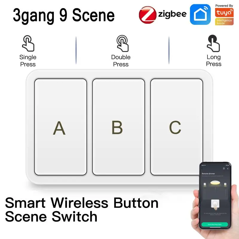 

ZigBee Smart Wireless Button Switch Scene 2/3/4gang Smart Life App Control Multifunction 4 Button 12 Scene Modes Via Gateway