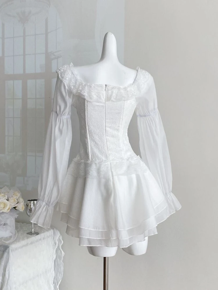 Белое элегантное вечернее платье во французском стиле женское повседневное