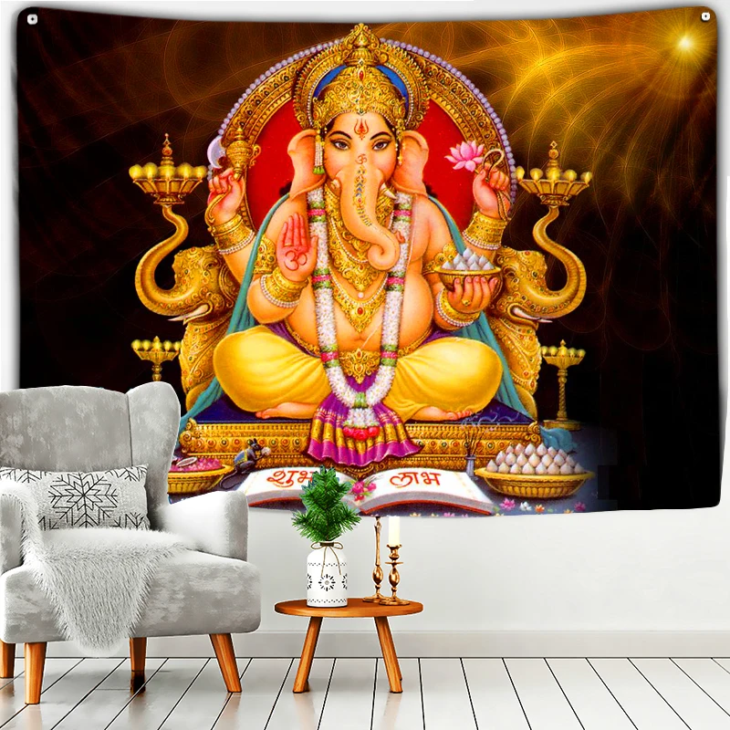 

Dieu Ganesha Tapestry Esotericism Colorful Elephant Wall Hanging Religious Ceremony Hindus Background Cloth Bedroom Wall Blanket