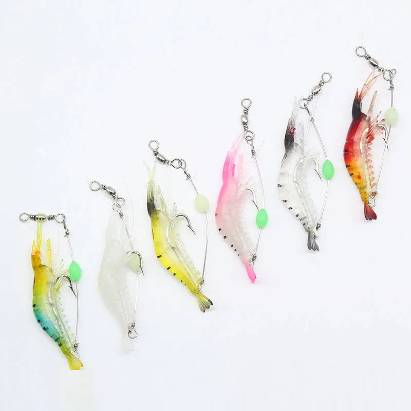 

7pcs/lot 9cm 6g Luminous Shrimp Silicon Soft Artificial Bait With Hooks Swivels Anzois Para Pesca Sabiki Rigs Fishing Tackle