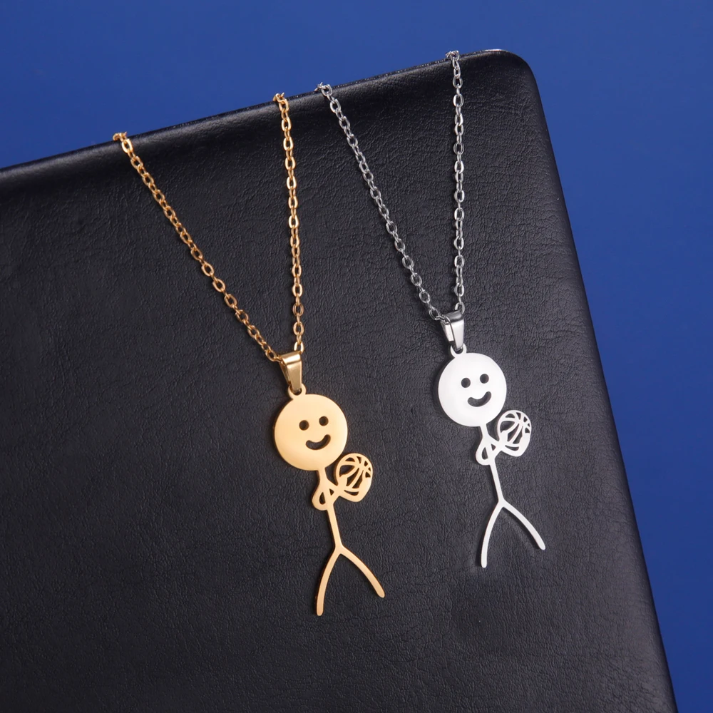 

COOLTIME Funny Stickman Basketball Pendant Necklace for Women Stainless Steel Sports Chain Necklace Jewlery 2023 New In