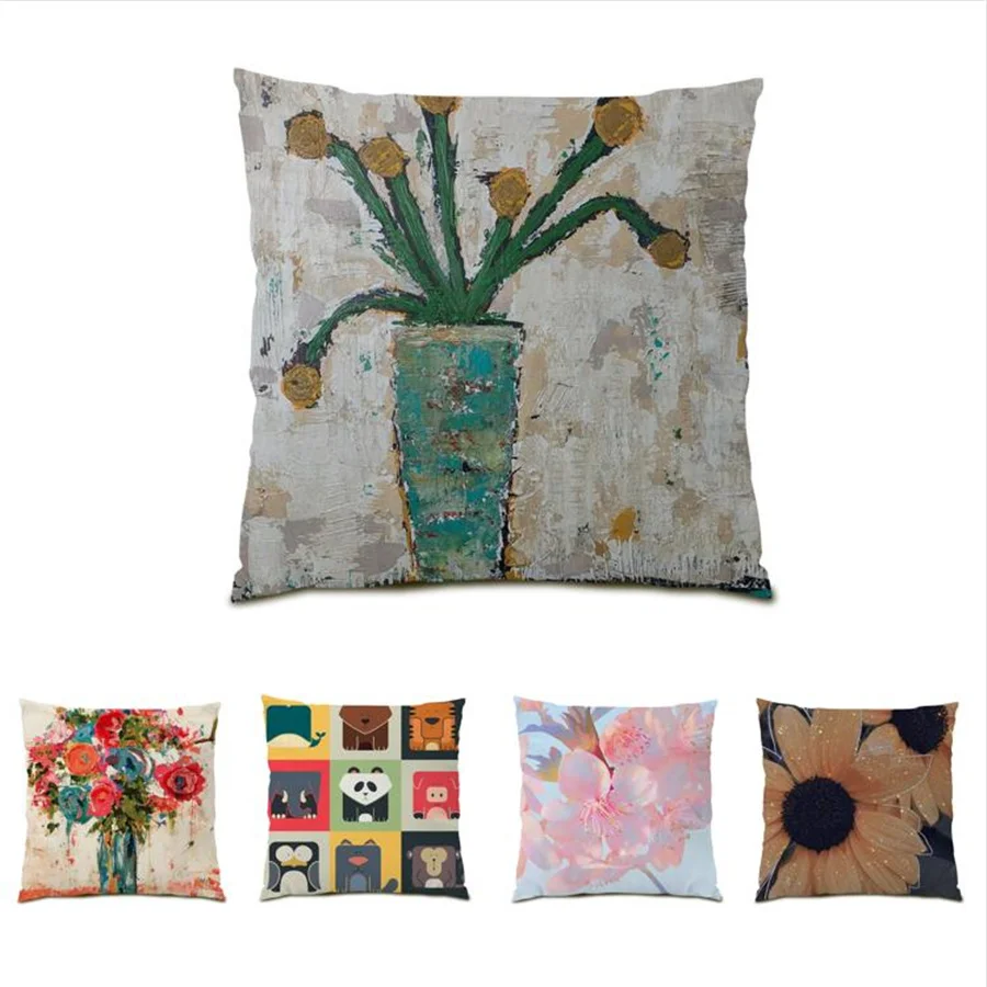 

Polyester Linen Material Cushion Cover Luxury Velvet Pillowcase Decorative Pillows for Sofa Floral Style Flower Texture E0153