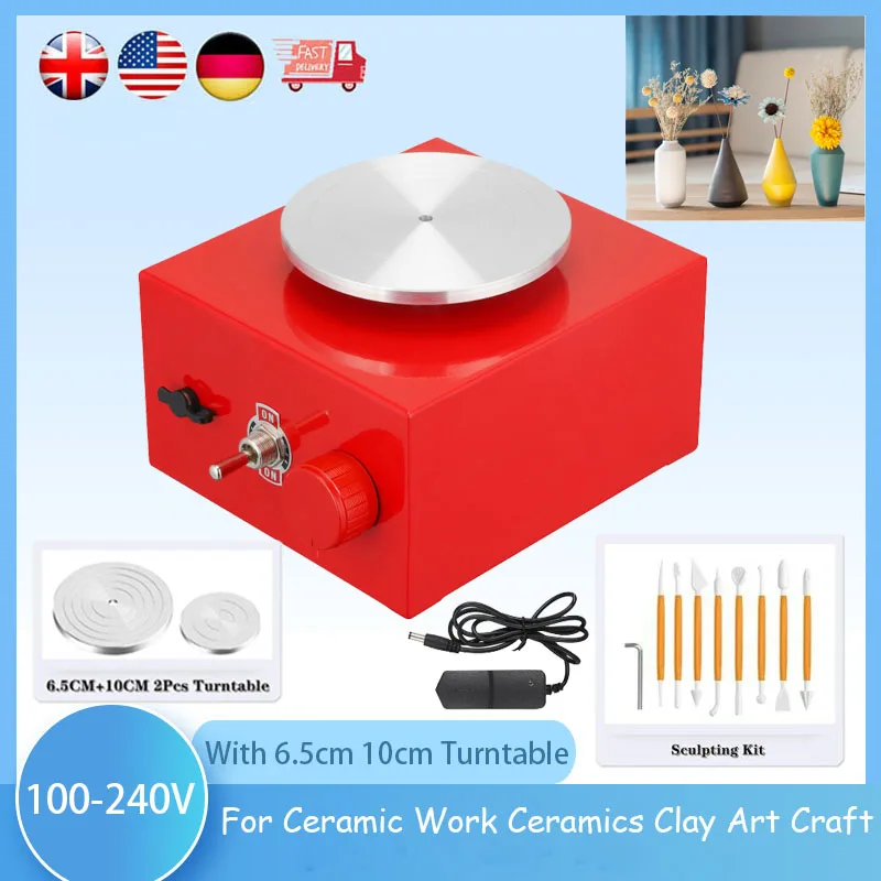 

Mini Pottery Wheel,With 6.5cm 10cm Turntable 2000RPM Electric Forming Machine DIY Clay Tool For Ceramic Work Art Craft 100-240V