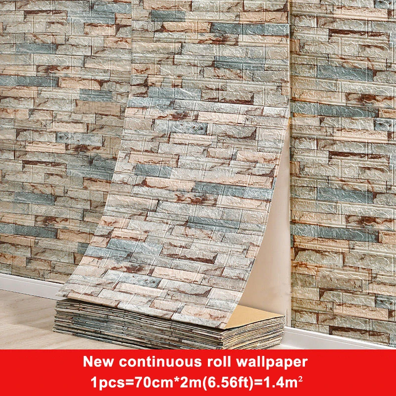 

3D Faux Brick Wall Stickers DIY Decorative Self-Adhesive Waterproof Wallpaper Children'S Room Bedroom Kitchen Home Decoration 2M