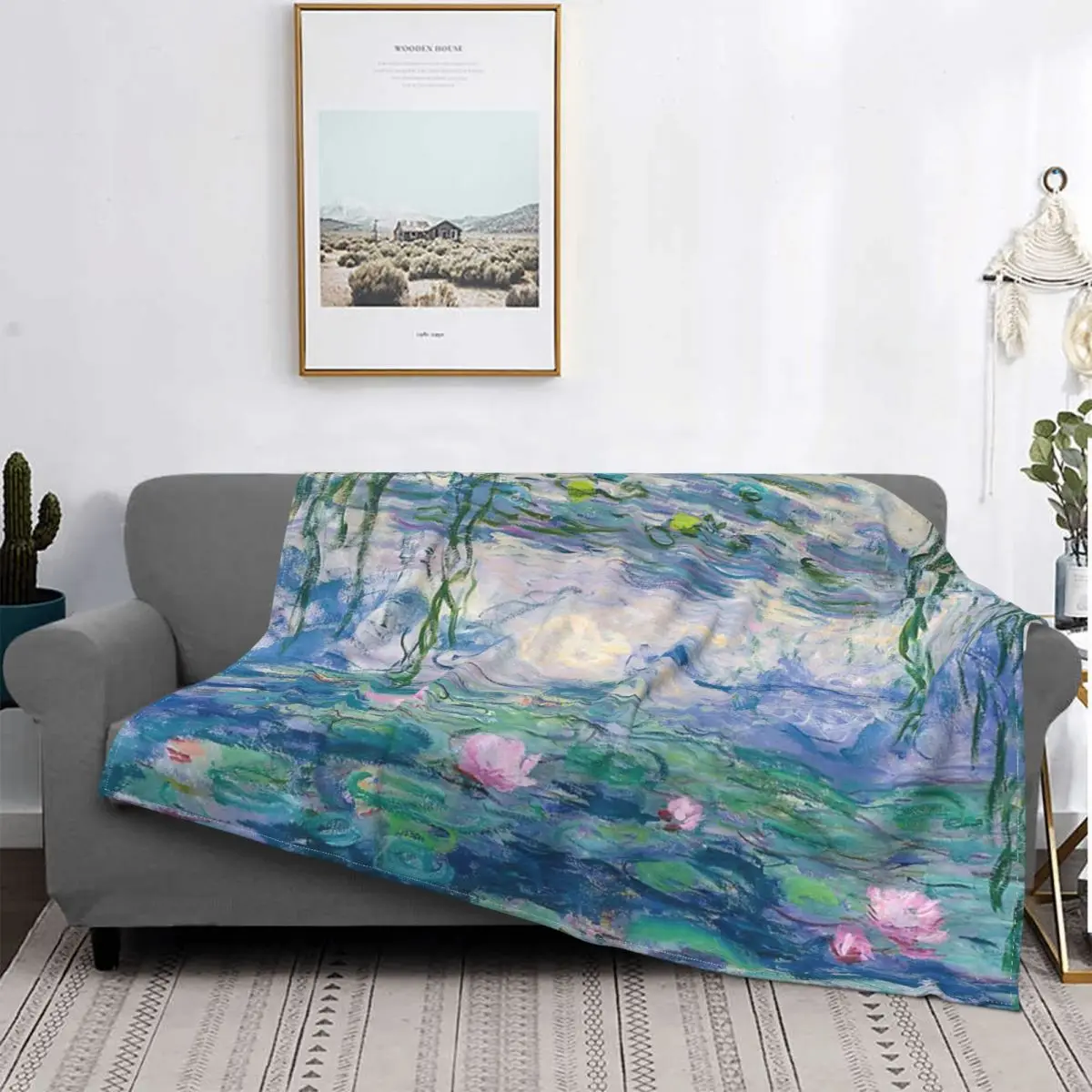 

Manta de arte fino de clomonet, colcha de cama a cuadros, colcha de 90 cuadros, toalla de playa de lujo