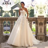 anna beauty wedding dress 2022 elegant strapless beach bride gown appliques robe de mariee princess vestido de novia for women