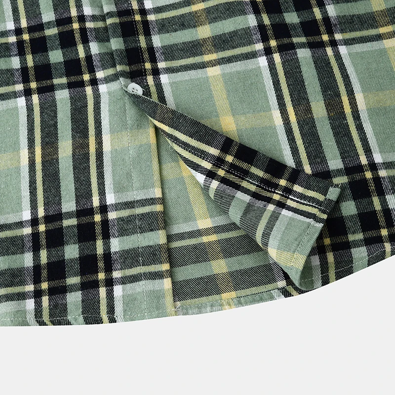 Parklees 2023 New Green Checked Hooded Shirts for Men Long Sleeve Cotton Plaid Shirt Coat Fashion Casual Hip Hop Streetwear Tops