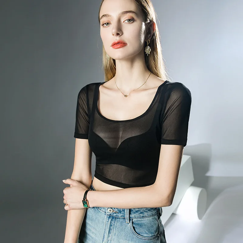 

High Quality 2023 Women Gauze T-shirt Style Design Female Sexy Crop Top Clothes Spring Summer Fashion Tank Top Y2k Corset Top